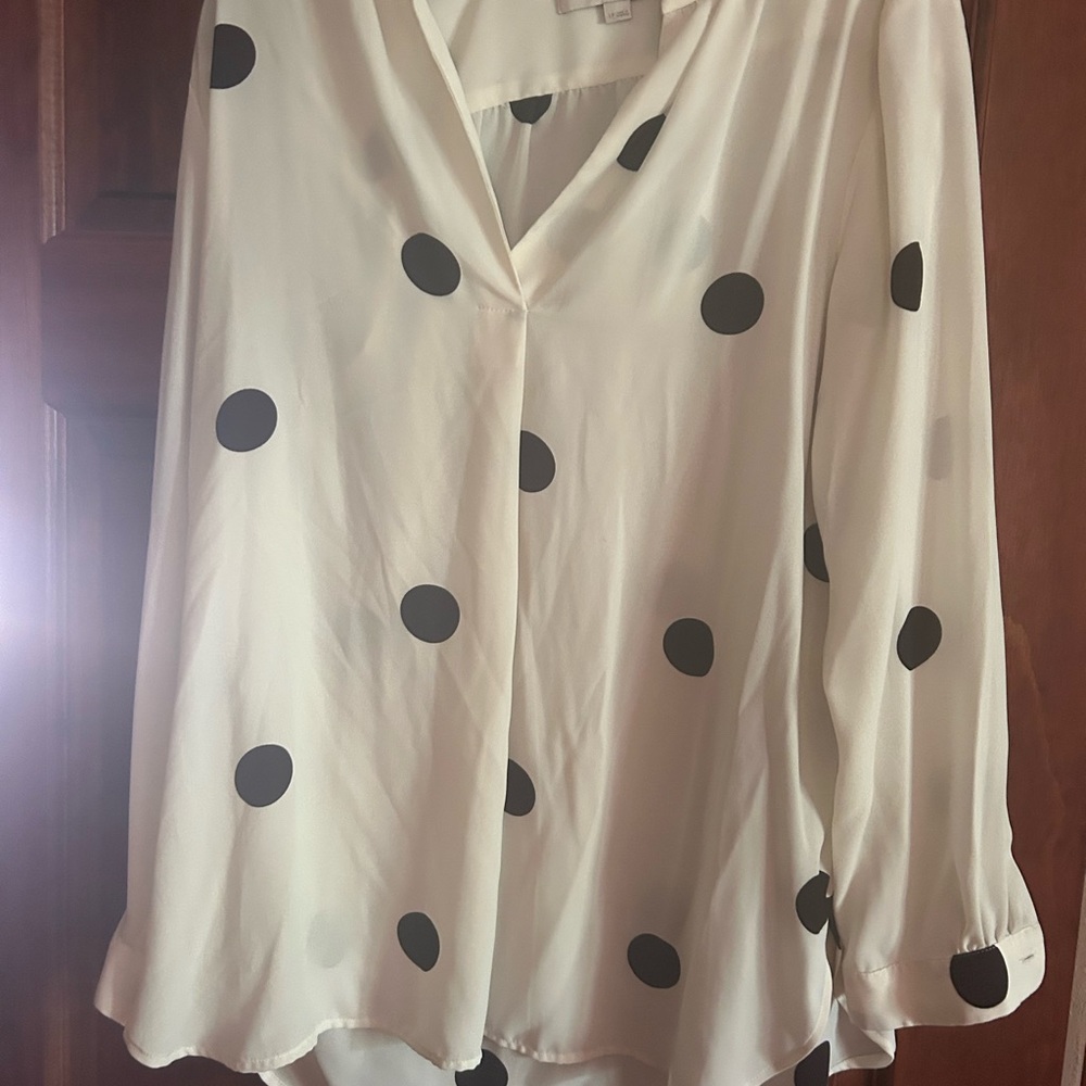 LOFT Cream Relaxed Notched Collar Blouse